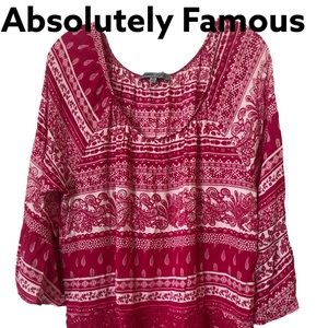 Absolutely Famous Paisley Pink Boho Bell Sleeve Top XL NWT
